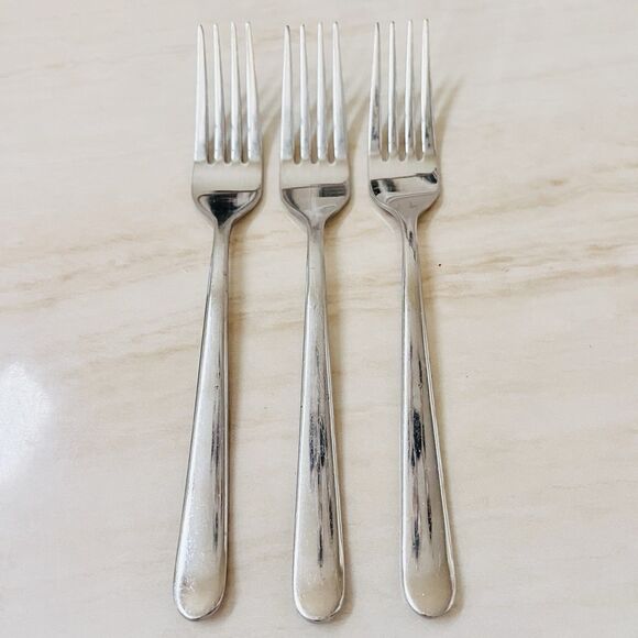 3pc IKEA 224 22 Stainless Dinner Fork 7 3/4” Glossy End Tips Up Plain - Picture 1 of 8